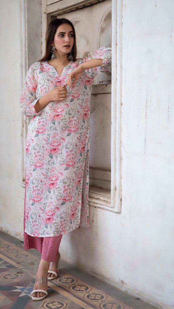 DESSERT ROSE LINEN KURTA For Discount