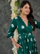 Green Bandhani Modal Satin Maxi Dress Hot on Sale