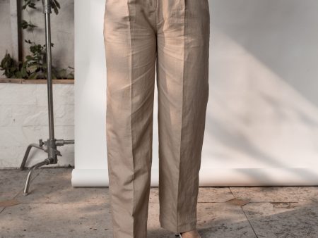 OATMEAL TAILORED PLEATED PANTS on Sale