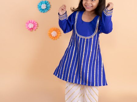 Royal Blue Gota Detailed A-Line Kurta with White Plalazzo For Discount