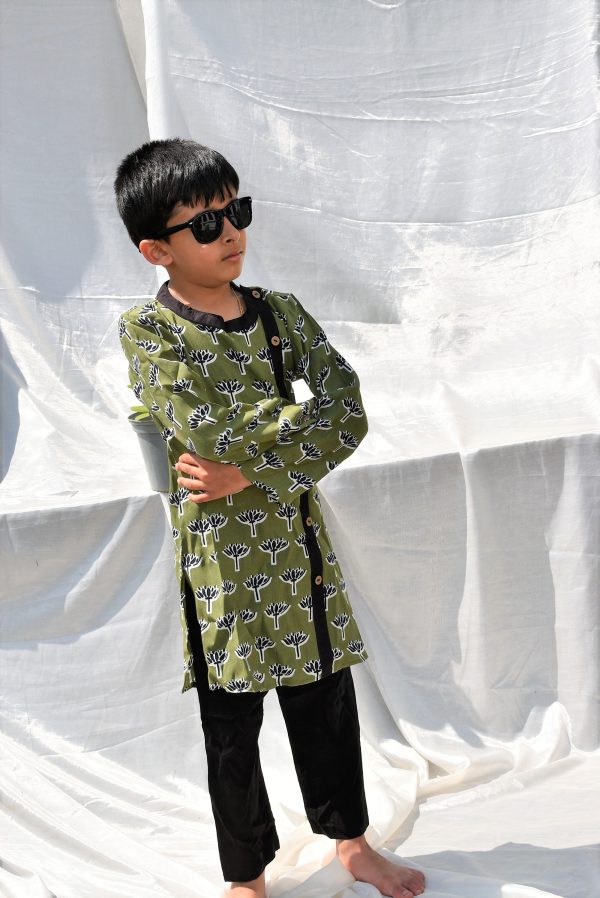 Padma Green & Black Kurta payjama for little boys Online Sale