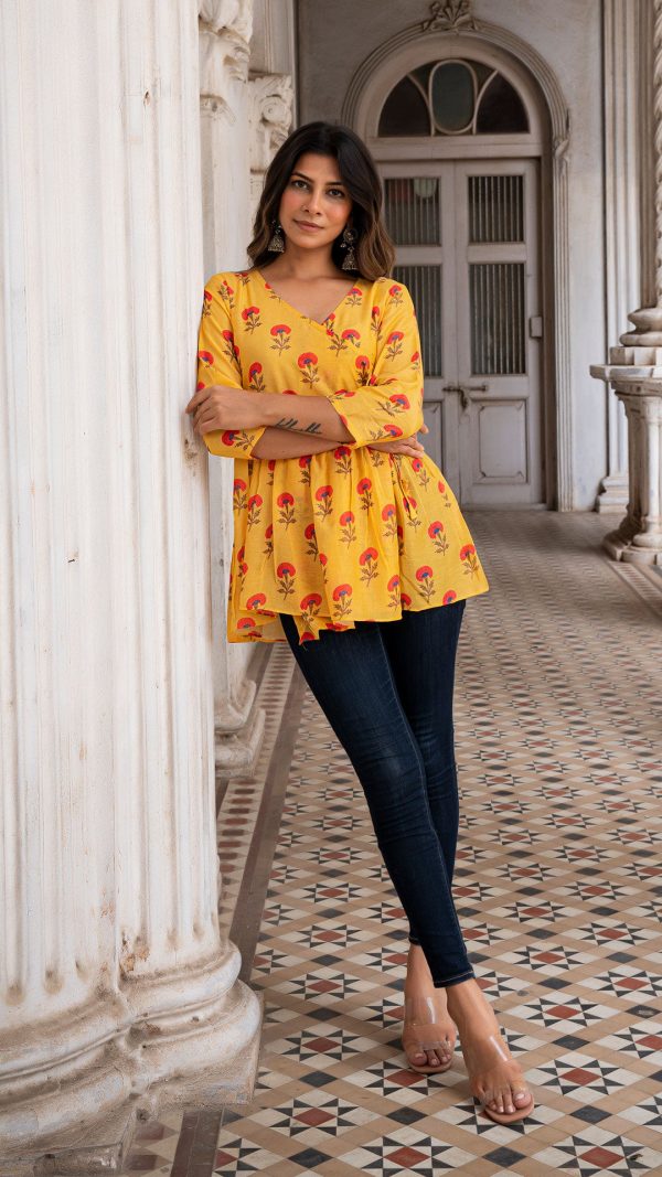 LAVANYA WRAP TOP IN SOFT SILK - MANGO YELLOW Online now