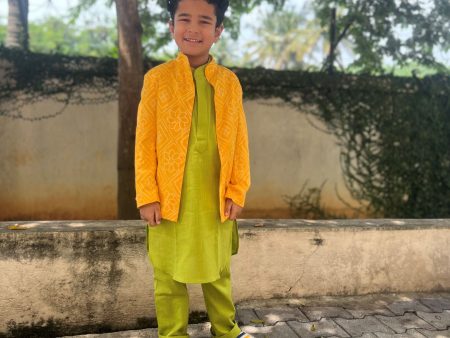 Vibrant Yellow Bandhani Achkan Set Cheap