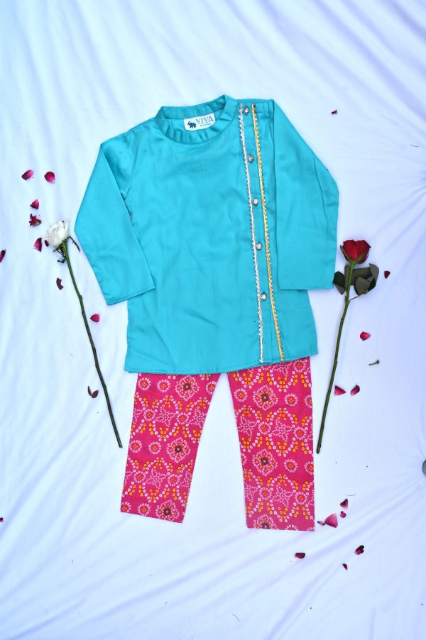 Boys blue and pink traditional kurta payjama set on Sale