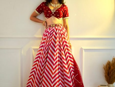 MYRAH Pink Chevron Lehenga Online now