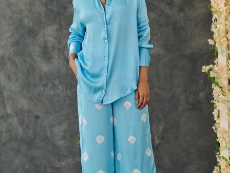 Blue Bandhani Modal Satin Co-Ord Set Sale