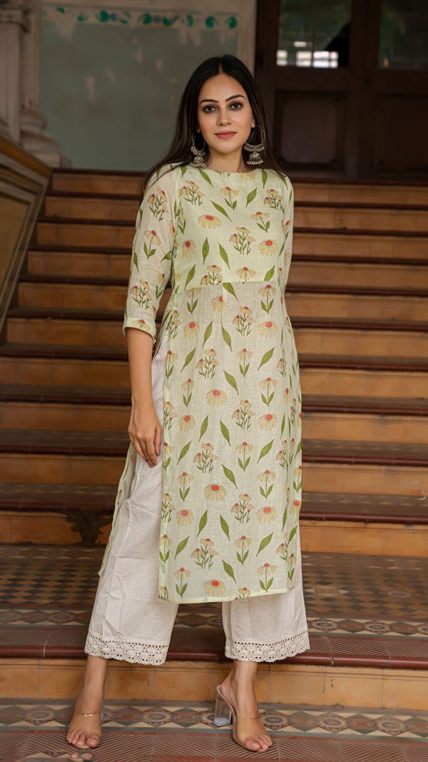 CHAVVI PASTEL GREEN PURE LINEN KURTA Online now