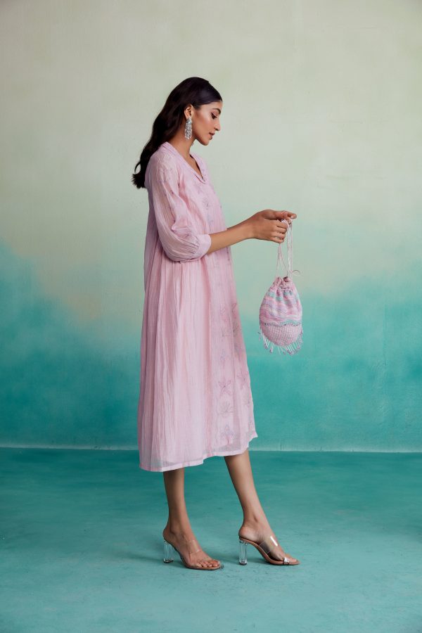 Blushine dress - Orchid Pink Hand embroidered Dress Online now