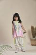 Yellow, lavender and pink A-line kurta with frills and salwar set Sale