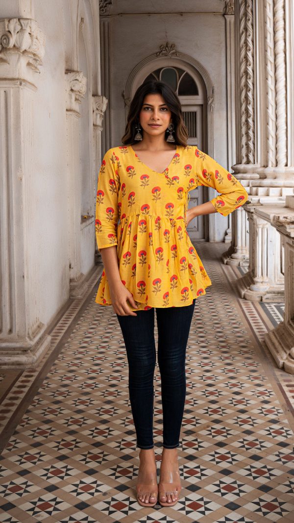 LAVANYA WRAP TOP IN SOFT SILK - MANGO YELLOW Online now