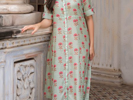 AANYA COTTON SILK DRESS - POWDER GREEN Sale