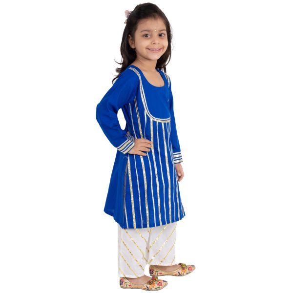 Royal Blue Gota Detailed A-Line Kurta with White Plalazzo For Discount